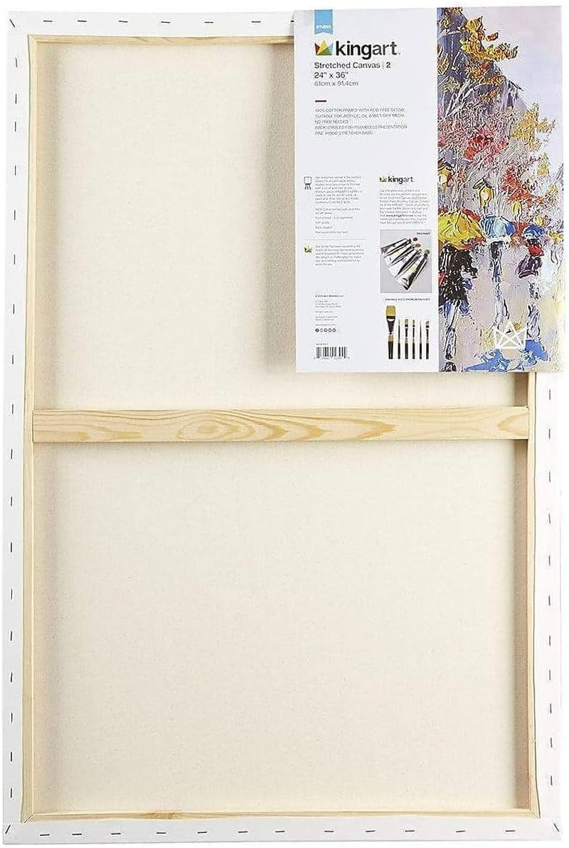 810-2 LARGE White 24" X 36" STRETCHED ARTIST CANVAS, Pack of 2, Gesso Primed - 100% Cotton Rectangular Canvases, 5/8" Profile, Art Supplies for Oil and Acrylic Painting