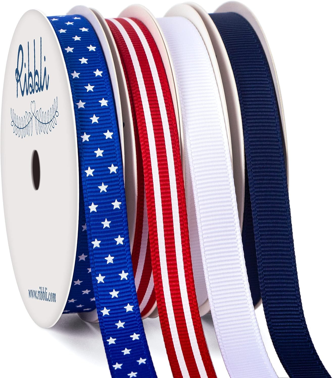 4 Rolls Patriotic Grosgrain Ribbon,3/8 Inches,Total 40 -Yards,Red/White/Blue/Navy,Stars and Stripes Ribbon,Use for Memorial Day, Veterans Day, 4Th of July, President'S Day, USA Decorations