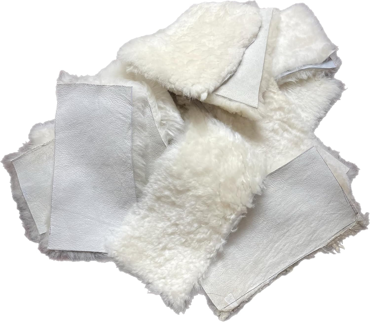 Sheepswool Leather Remnants, Sheep Leather and Wool, Lambs Wool Scrap Appoximately 16-18 Pieces 10" X 5" (Aprox. 2LBS)