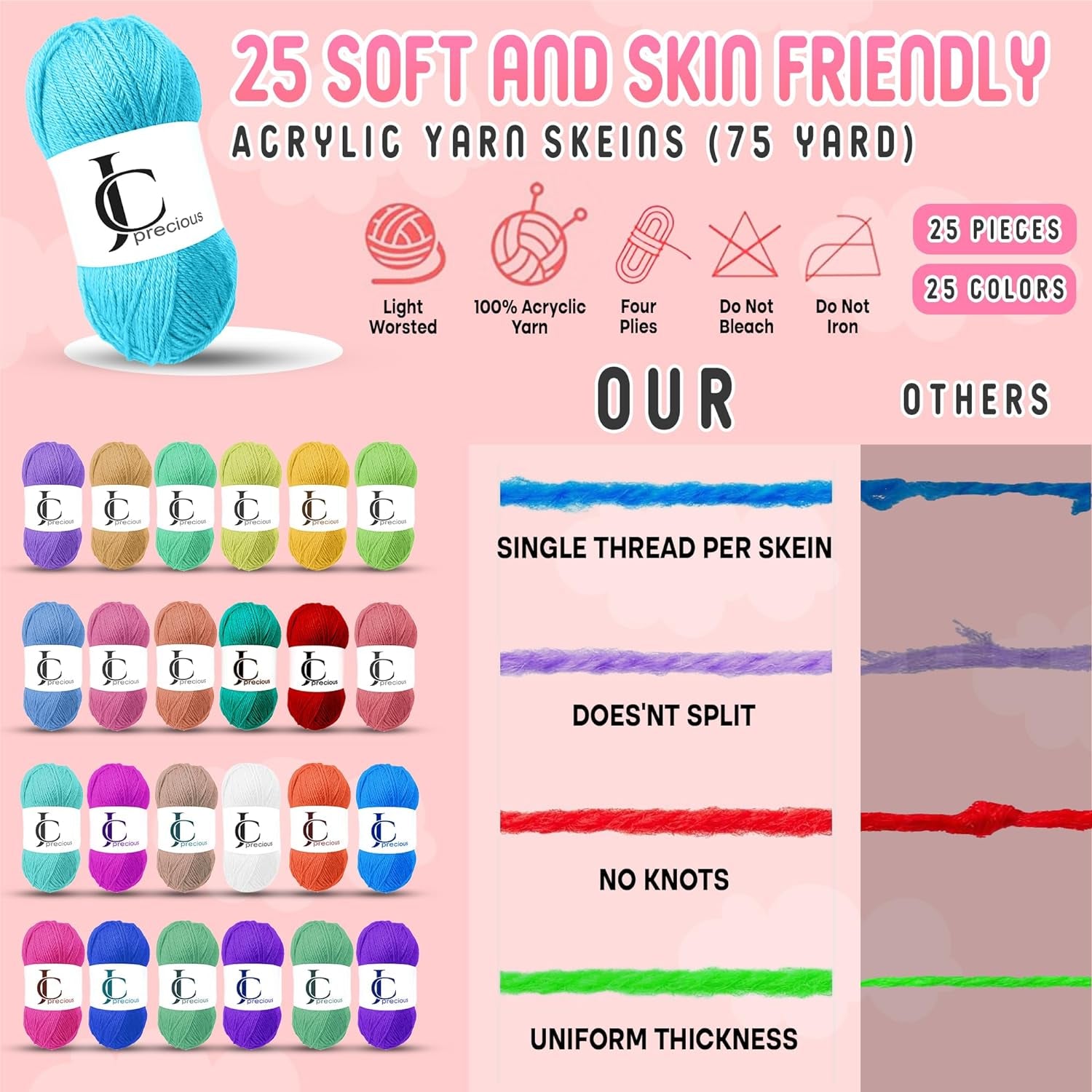 138-Piece Complete Crochet Kit for Beginners Adults & Kids, 25 Acrylic Yarn Colors, Ergonomic Hooks, Scarf Loom, Pompom Makers - Make Amigurumi, Scarves - Learn to Crochet Book - Ideal for All Ages