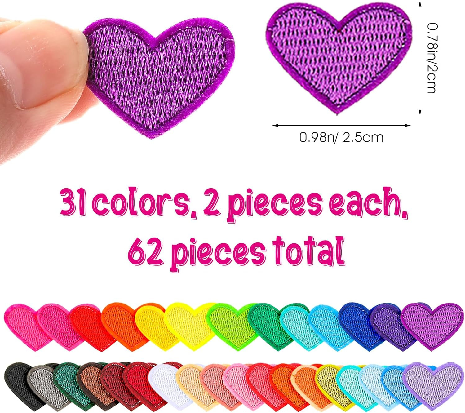 Heart Iron on Patches, 31Pcs Mini Heart Iron on Decal Colorful Heart Patch Ironable Patches Embroidered Sew on Heart Patches Appliques for Clothes Dress Hat Jeans DIY Backpack Shoes (31)