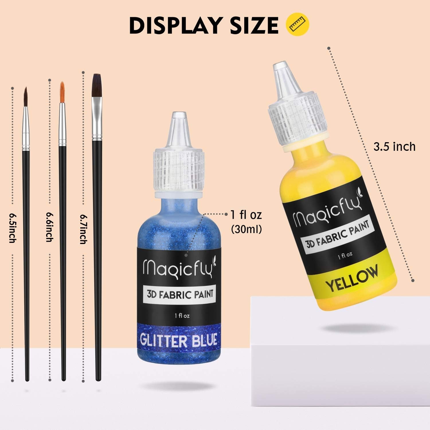 3D Fabric Paint,  40 Colors Permanent Textile Paint with 3 Brushes and Stencils, Permanent Fabric Paint with Fluorescent, Glow in the Dark, Glitter, Metallic Colors for Clothing, T-Shirt, Glas