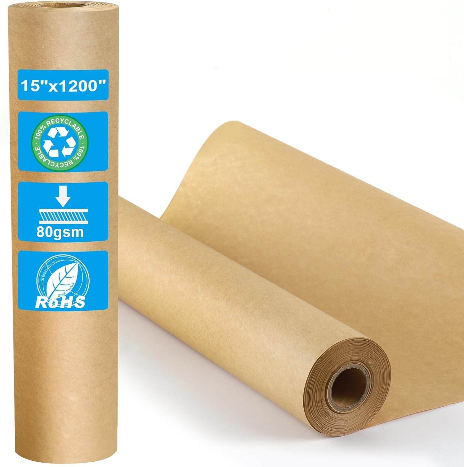 Brown Wrapping Paper, Craft Paper 15" X 1,200" (100Ft), Kraft Paper Roll for Gift Packing, Moving, Shipping, Postal, Art Crafts, Floor Covering, Bulletin Boards, Table Runner