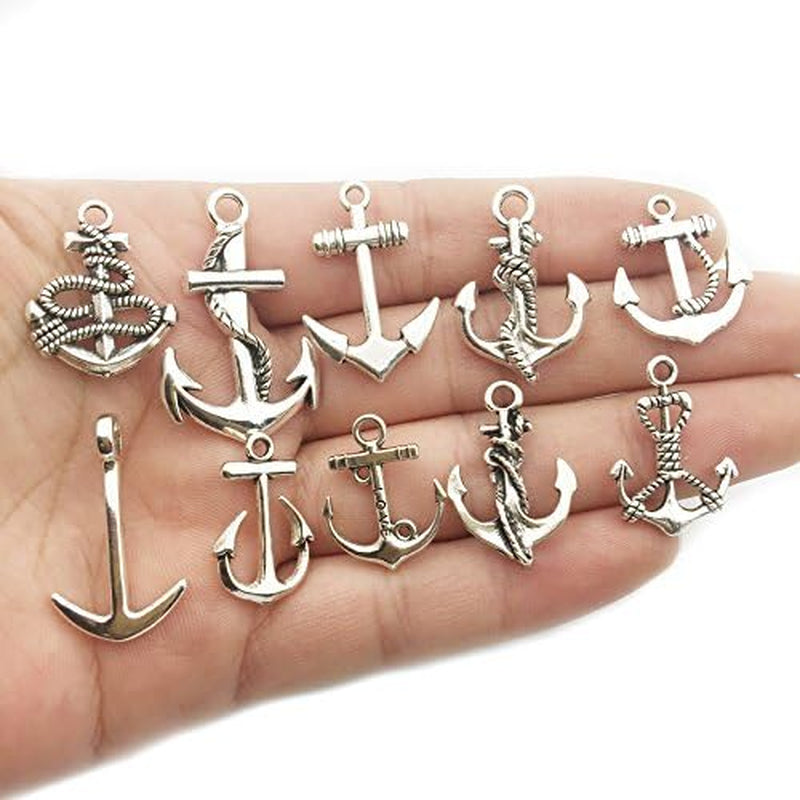 Nautical Charm Collection-50 Pcs Craft Supplies Nautical Ship Wheel Anchor Lig Charms Pendants for Crafting, Jewelry Findings Making Accessory for DIY Necklace Bracelet (M066)