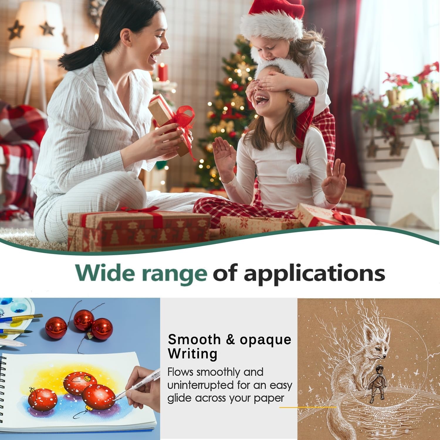 3 Colors Gel Pen Set - White, Gold and Silver .1Mm Extra Fine Point Pens Gel Ink Pens Opaque Archival Ink Pens for Black Paper Drawing, Sketching, Illustration, Card Making, Bullet Journaling