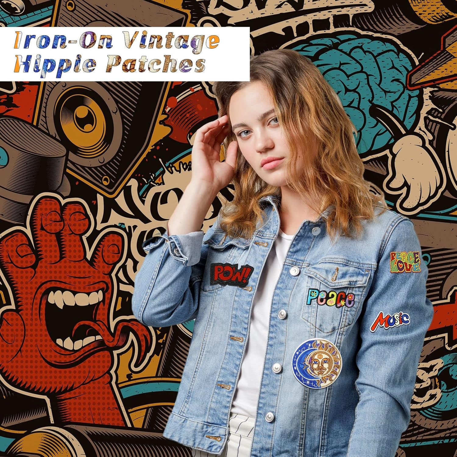 48 Pcs Iron on Patches Vintage Hippie Embroidered Patches Random Assorted Styles Patches Kit Aesthetic Repair Appliques for Sewing DIY Jacket Hat Clothing Backpack Jean 1970S Party (Cute Style)
