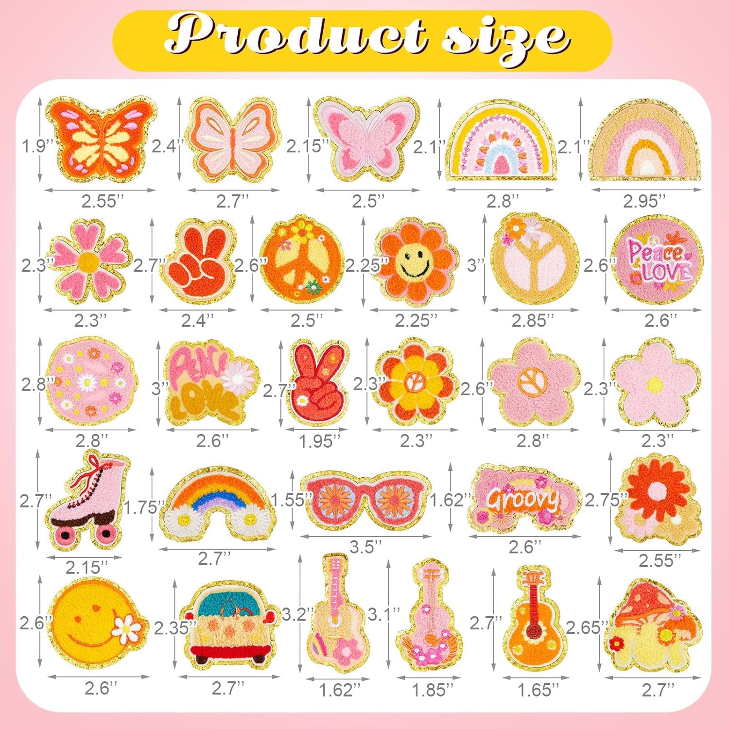 28 Pcs Iron on Patches Colorful Sew Iron on Patch Chenille Embroidered Patches Applique Patches for Clothing Fabric Jackets Jeans Repair Decor Craft(Retro Style)