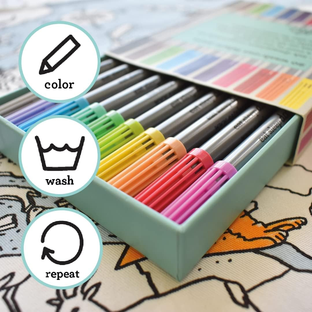 Artist Set of 20 Original Doodle Wash-Out Fabric Marker Set - Double-Ended Felt Tips in Handy Storage Box