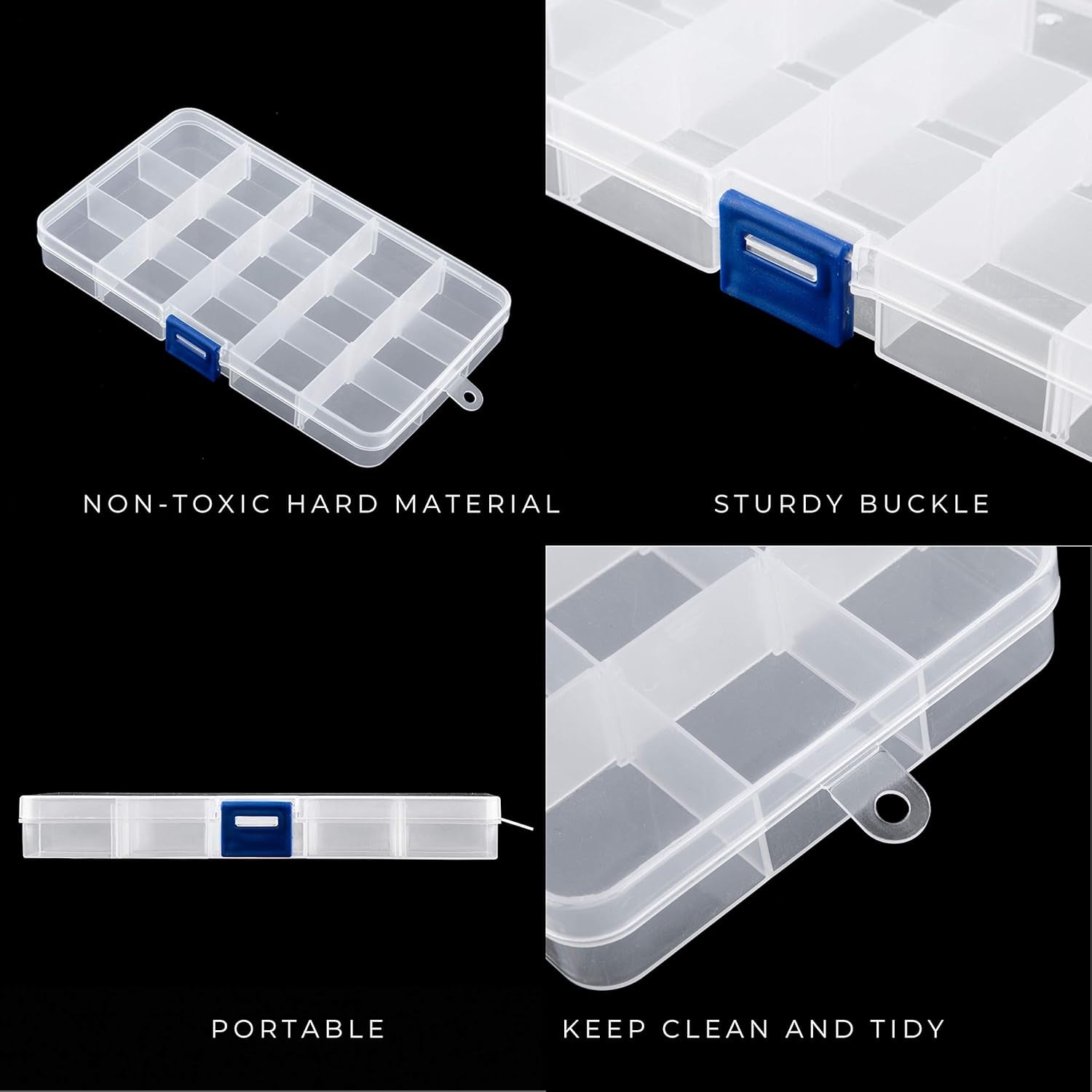 Transparent Plastic Grid Box Storage Organizer for Display Collection with Adjustable Dividers - 15 Clear Grids - 6.9"X4"X0.9"