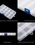 Transparent Plastic Grid Box Storage Organizer for Display Collection with Adjustable Dividers - 15 Clear Grids - 6.9"X4"X0.9"
