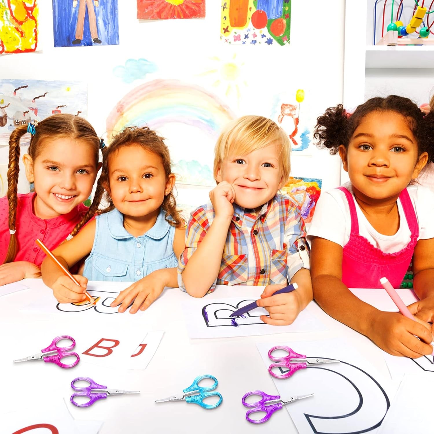 Detail Mini Craft Scissors Set Stainless Steel Scissors with Protective Cover Straight Tip Sewing Small Scissors for Crafting Facial Hair Trimming Travel School DIY Projects (Regular Color, 25 Pcs)