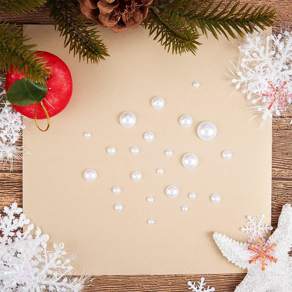 690Pcs Half round Pearl Beads 6 Sizes Flat Back Pearl Cabochon Faux Pearl Beads for DIY Scrapbook Phone Case Wedding Decor Hair Accessory Nail Art, White, 4/5/6/8/10/12Mm