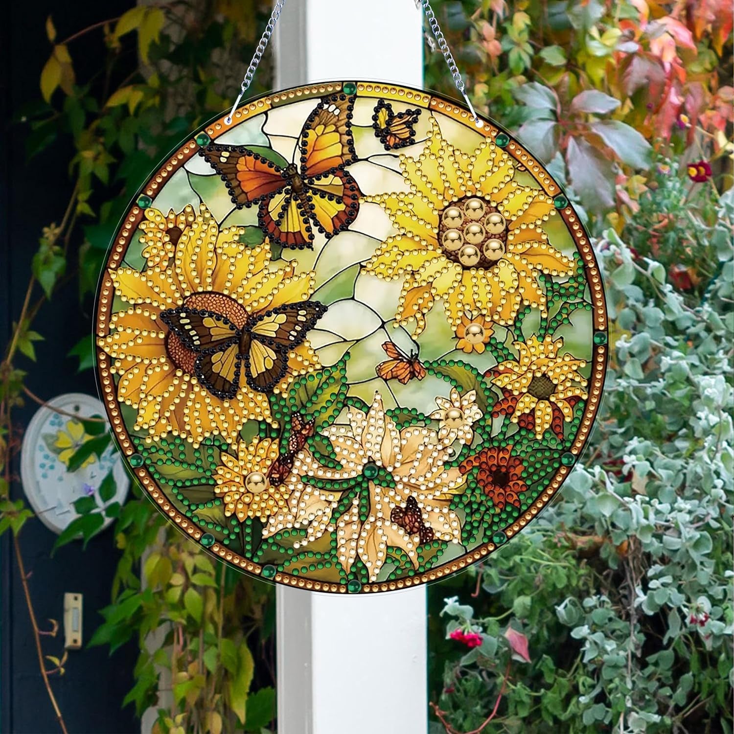 5D Sunflower Butterfly Diamond Painting Kits for Adults Hanging Sign Wall Art Sign Diamond Art Suncatcher Hanging Ornament Home Garden Wall Door Hanging Painting Kits, Yellow