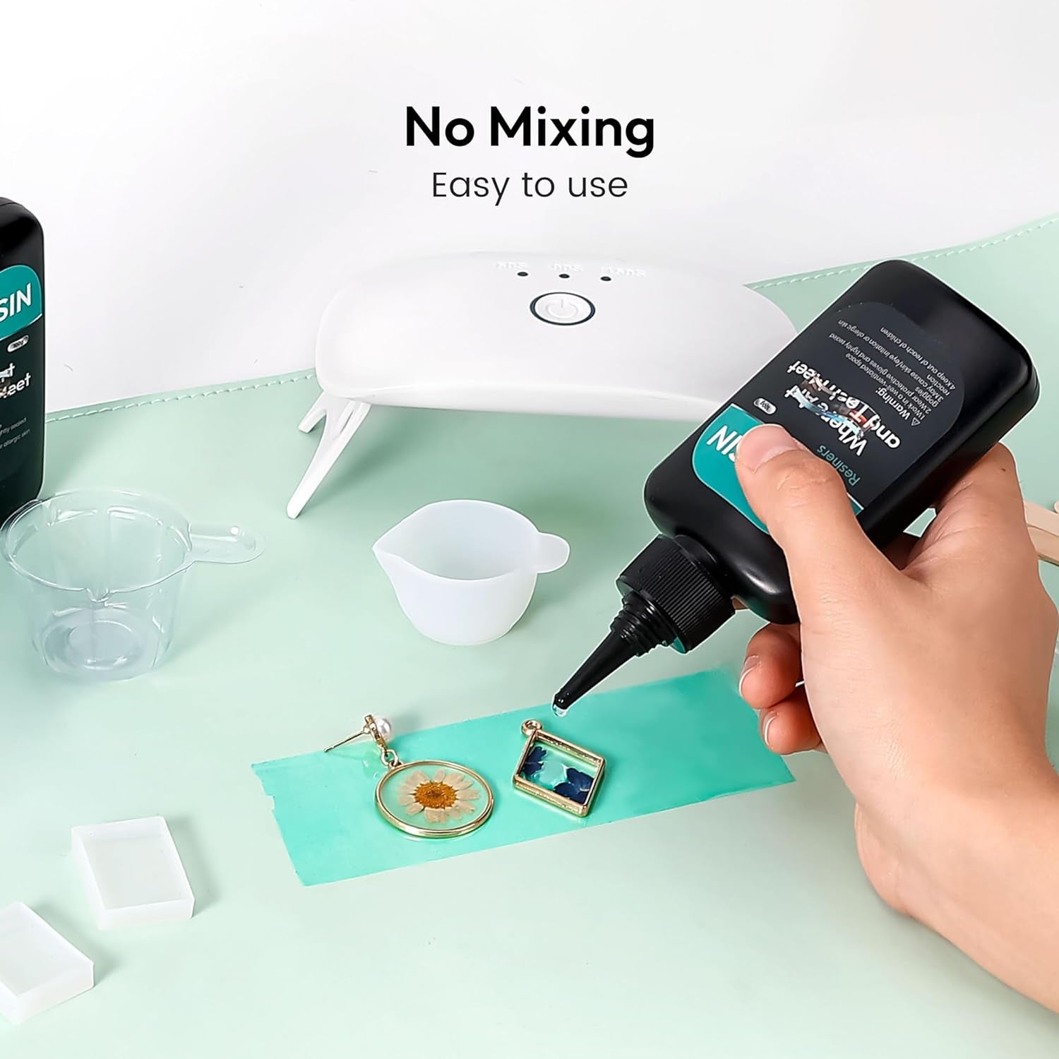 UV Resin Kit with Light,Upgraded 200G Crystal Clear Low Odor UV Glue,Uv Light for Resin Curing,Mixing Cups,Stir Sticks,Ultraviolet Epoxy Resin Starter Jewelry Making Kit for Craft Beginner