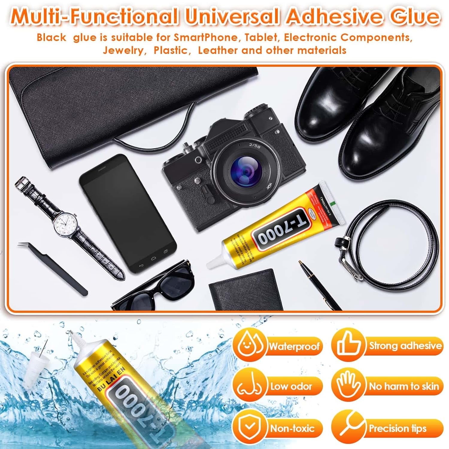 Upgrade T-7000 Black Adhesive Glue for Phone,  110Ml Waterproof Jewelry Glue Precision Craft Adhesive for Cell Phone Screen Repair Glass Wood Crafts Metal and Stones