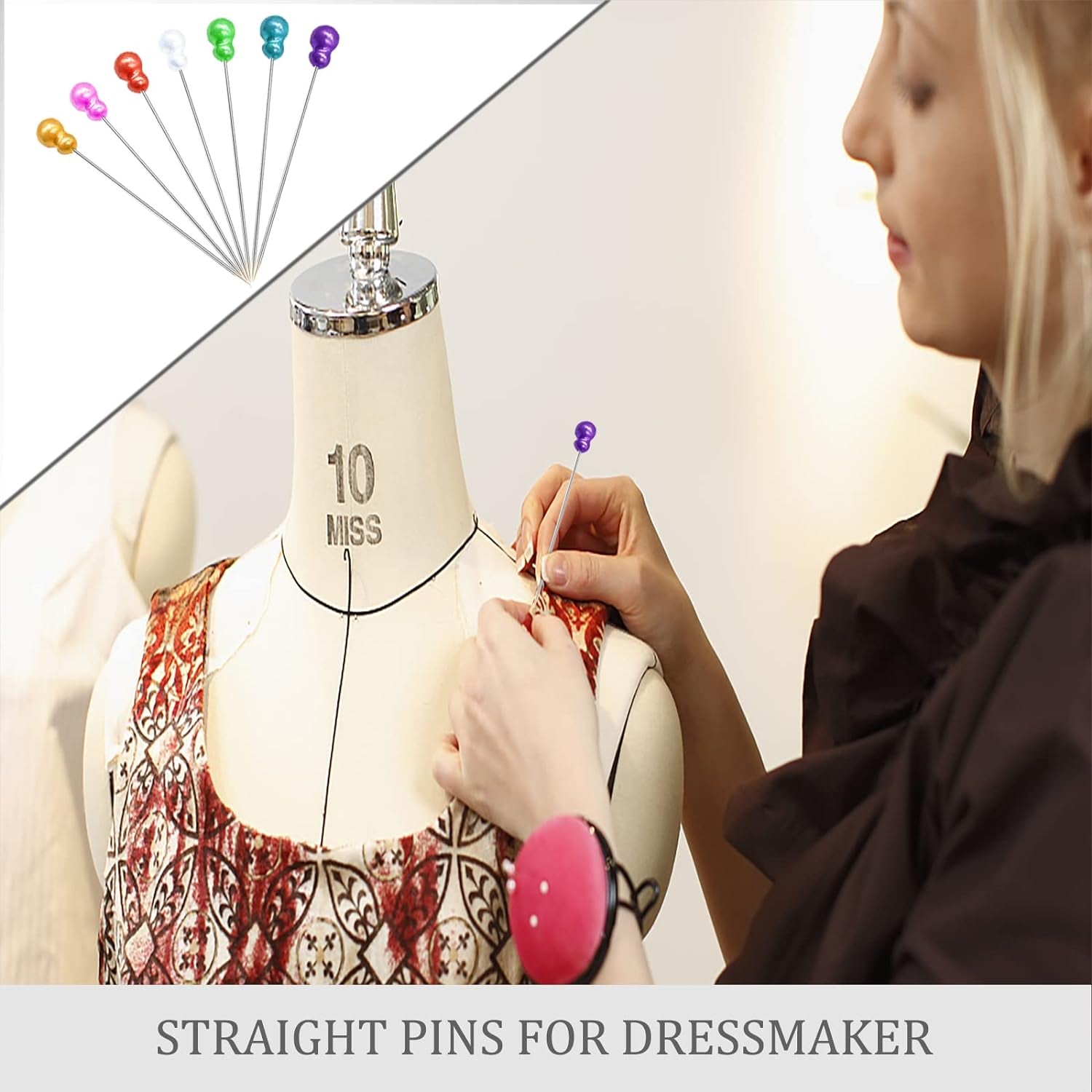 200Pcs Sewing Pins, Straight Pins with Gourd Pearlized Head Pin, Long 2.2 Inch Sewing Pins for Fabric, Multicolor Quilting Pins for Crafts Dressmaker DIY Decoration, Stick Pins for Sewing Project