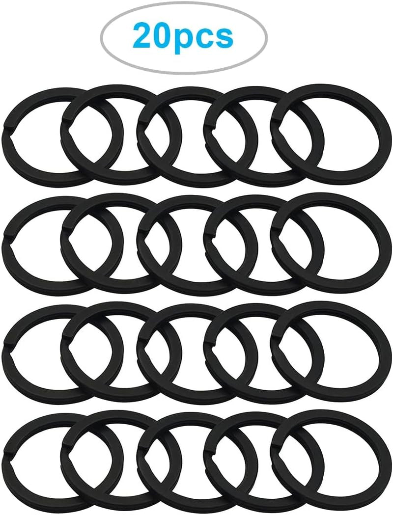 20 Pack Key Ring Keychain 1 Inch 25Mm Diameter Metal Flat Split Key Chains Rings for Home Car Dog Tag Office Lanyards Keys Attachment Black