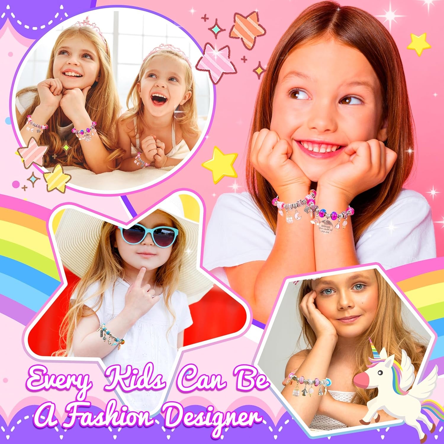 130 Pcs Charm Bracelet Making Kit, Jewelry Toy for Girl Age 8-12 Beads Craft Set for 5 6 7 8 9 10 11 12 Year Old Teenage Birthday Gift