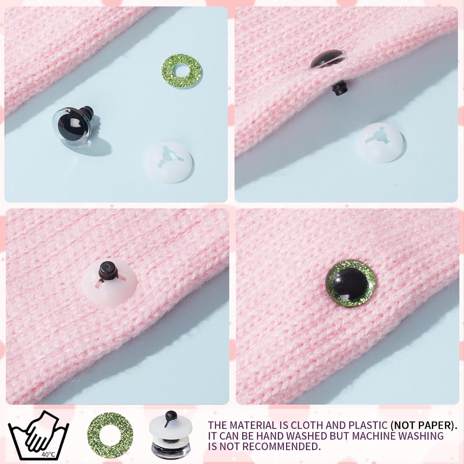 180 Pcs 3D Glitter Safety Eyes for Amigurumi with Washers 12-30Mm Trapezoid Safety Eyes for Crochet Animals Doll Eyes for Crocheting Stuffed Animal Eyes for DIY Christmas Decoration(6 Colors)