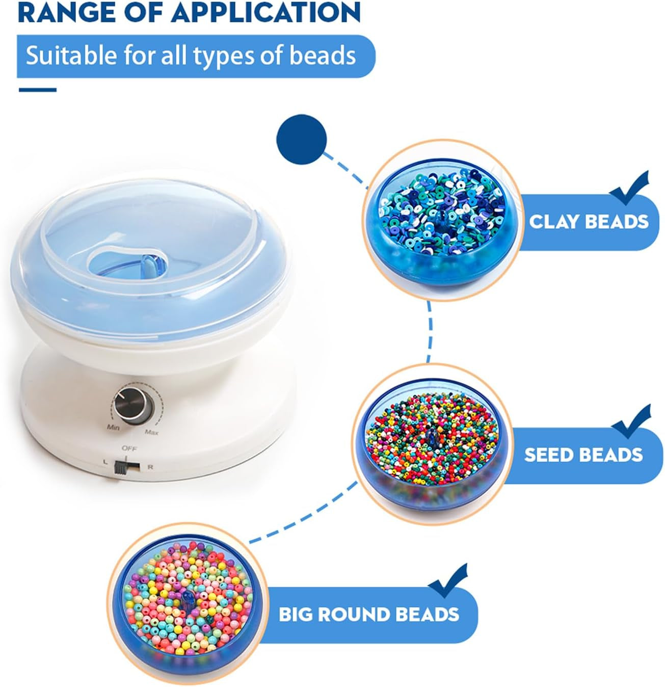 Electric Clay Bead Spinner Kit with 3Pcs Bead Trays 2Pcs Bead Spinner Needles, 1000Pcs Clay Beads and 1300Pcs Seed Beads 8M Elastic Cord for Bracelet Necklace Jewelry Making (Patented)