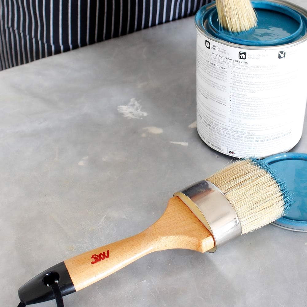 Chalk Wax Paint Brush 4Pcs Set Including 3 Small Paint Brushes for Furniture Painting and 1 Large Chalk Brush, Bristle Paint Brushes Set Compatible with Annie Sloan Chalk Paint, Fusion Mineral Paint