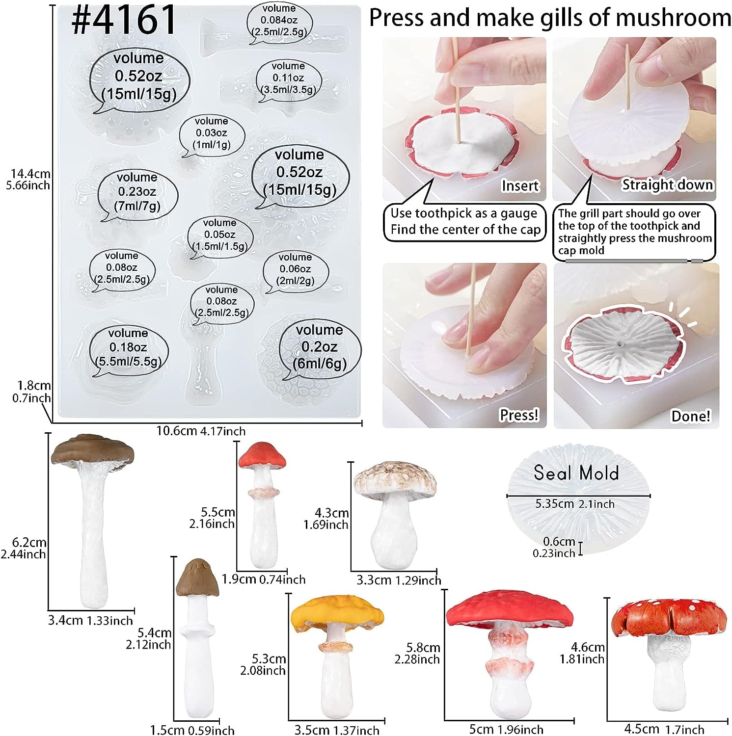 Life like Mushroom Polymer Clay Casting Silicone Mold and Veiner for Fondant Cake Decorating, Modelling Chocolate