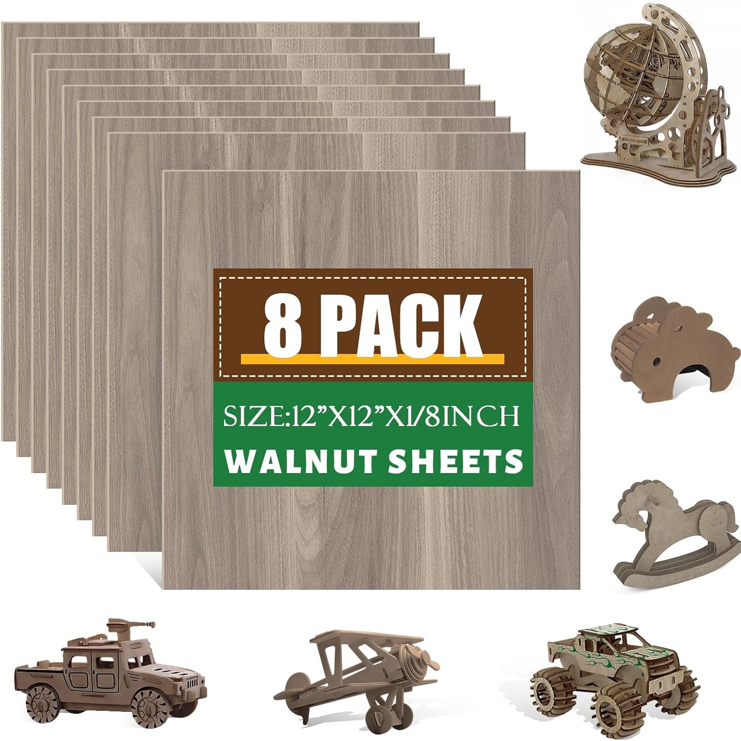 12 Pack Basswood Sheets 1/8X12X12 Inch for Crafts,Unfinished Wood for Laser Cutting &amp; Engraving,Wood Burining,Plywood for Architectural Models.