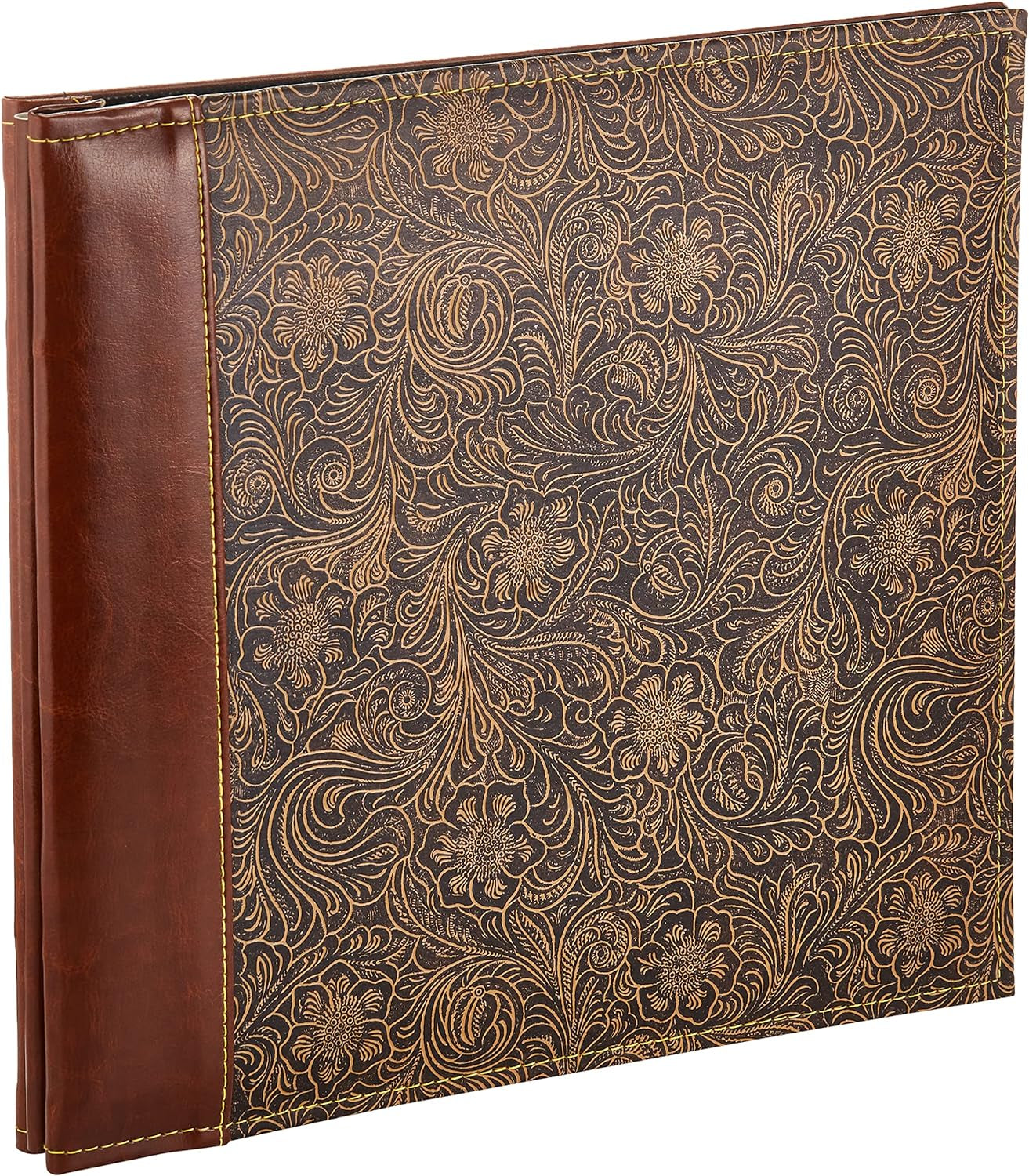 Pioneer 12 Inch by 12 Inch Postbound Embossed Sewn Leatherette Cover Memory Book, Brown