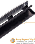 Office Premium 3 Hole Punch, 12 Sheet Capacity, Metal, Rubber Base, Easy-Clean Tray, Silver