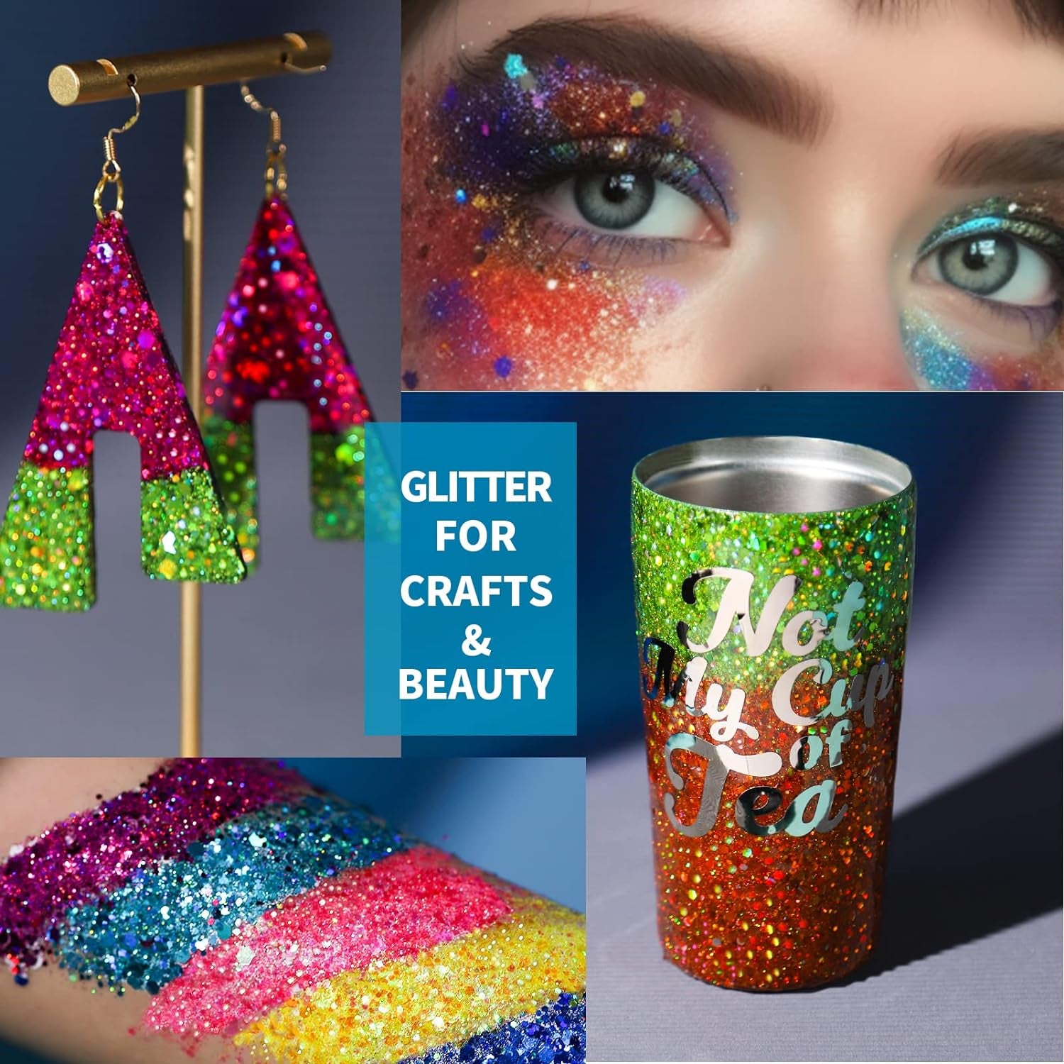 Glitter, Chunky Glitter, 18 Jars Glitter, Mixed Fine Chunky Glitter for Crafts, Craft Glitter for Resin, Holographic Iridescent Glitter Bulk, Glitter for Tumbler DIY Crafts, Total 270G