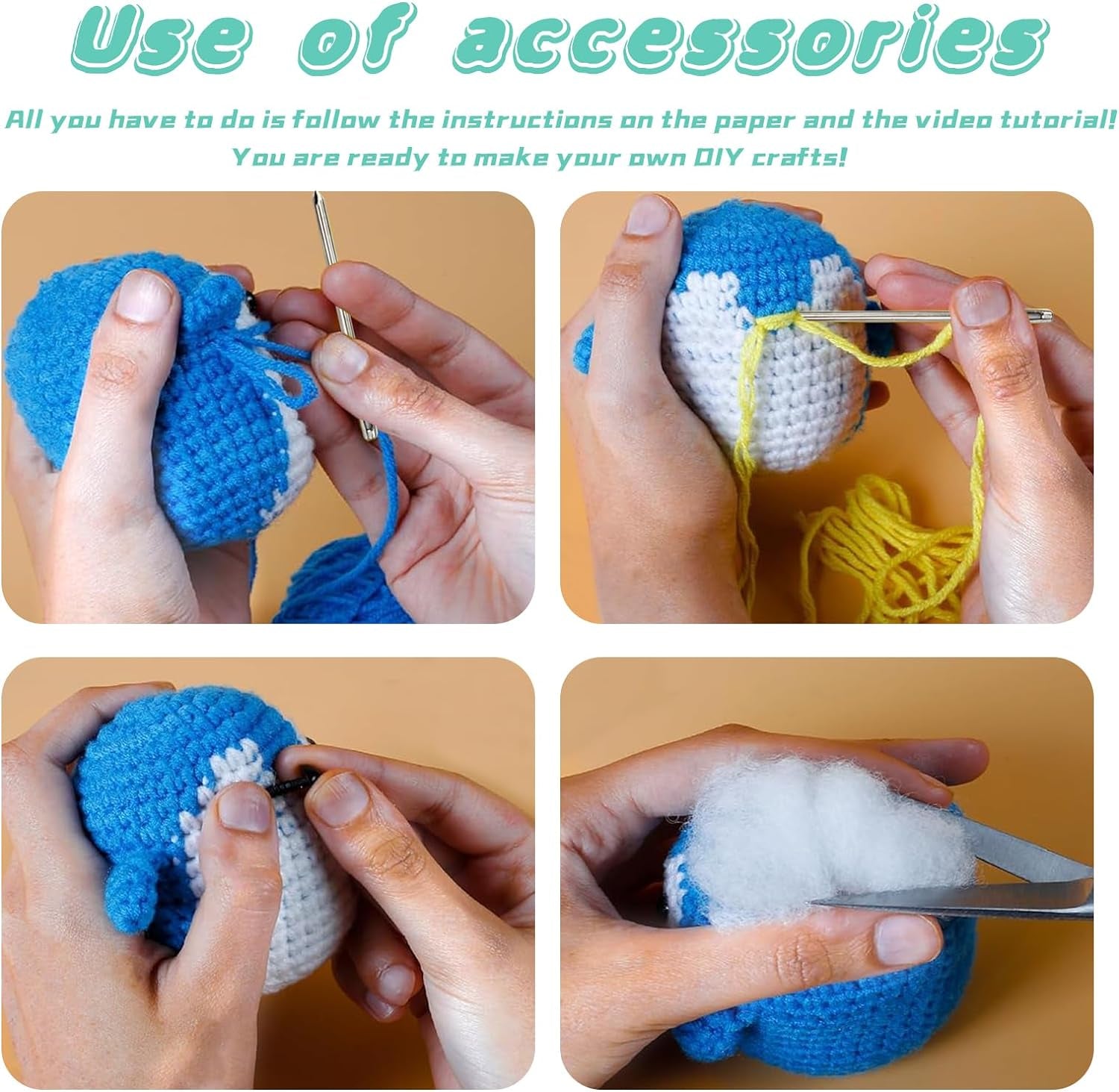 Crochet Kit for Beginners Kids Adults - Amigurumi Crocheting Animal Kits, Beginner Knitting Set DIY Art Craft, 3 Pattern Owl, Penguin, Frog, Easy to Learn Tutorials, Yarns, Hook, for Girls Age 12+