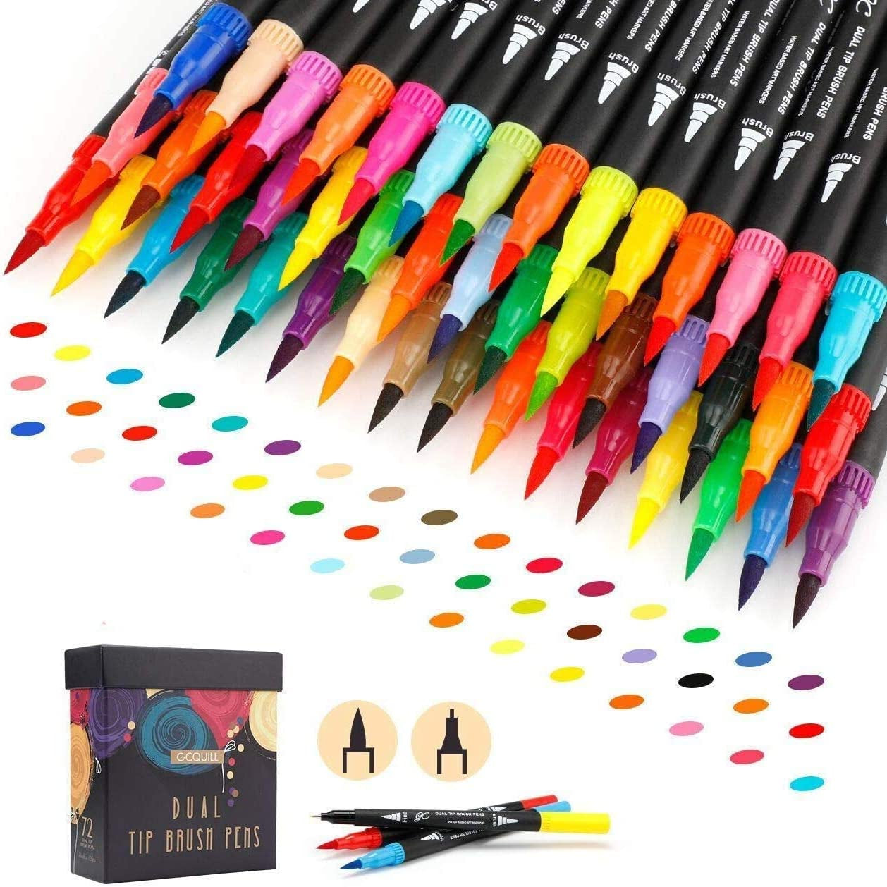 72 Colors Dual Tip Brush Pens Highlighter 72 Art Markers 0.4Mm Fine Liners & Brush Tip Watercolor Pen Set for Adult and Kids Coloring Books, Calligraphy, Hand Lettering, Note Taking
