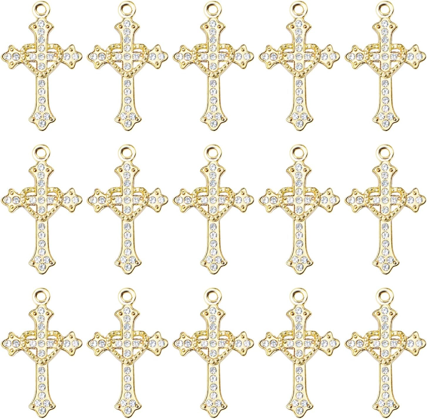 Cross Charms Rhinestone Alloy Cross Pendants Beads 40 Pcs Link Religious Virgencita Charms Small Crosses for Bracelets Jewelry Making Rosary Necklaces Earrings DIY Crafts