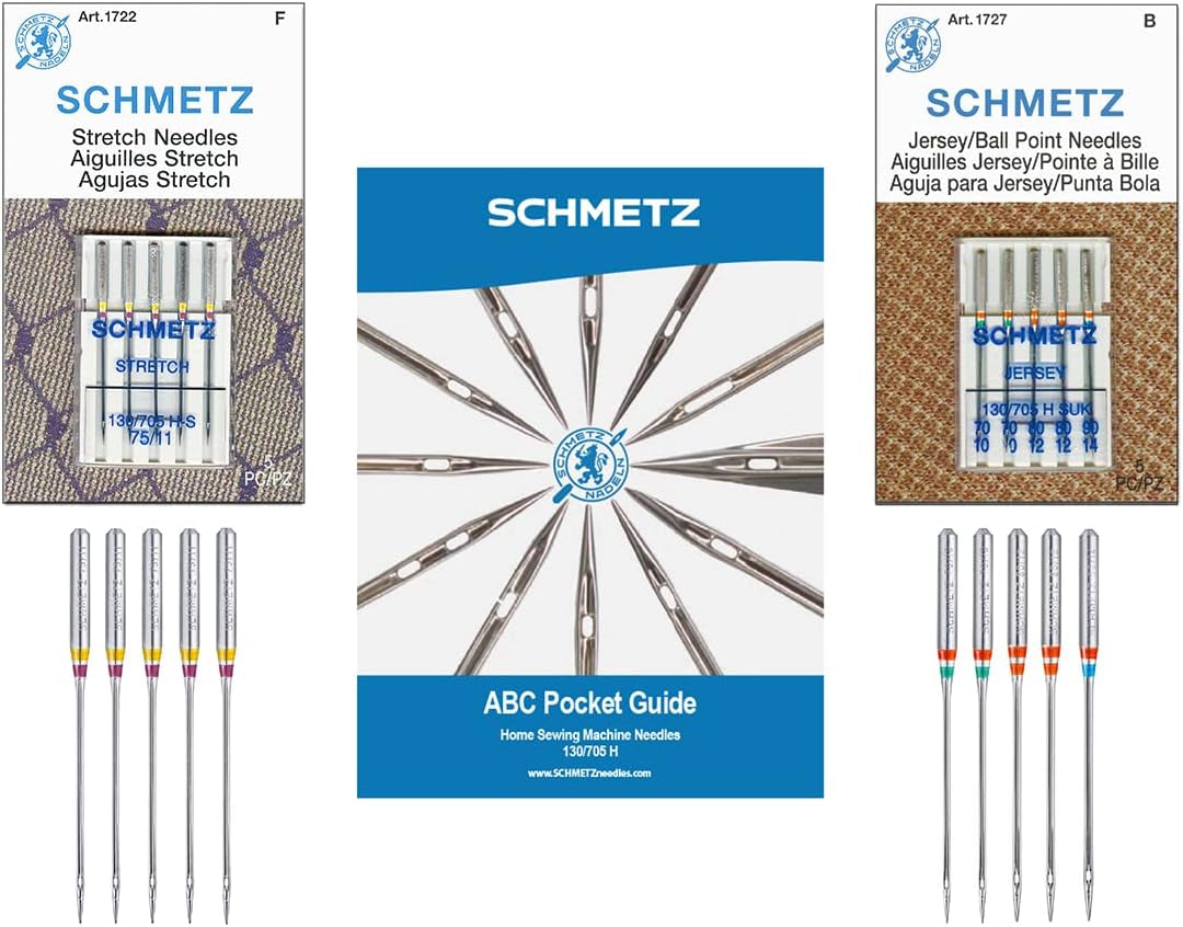 Stretch and Jersey/Ball Point Sewing Machine Needle Combo Pack (10 Needles Total and 1  ABC Pocket Guide)