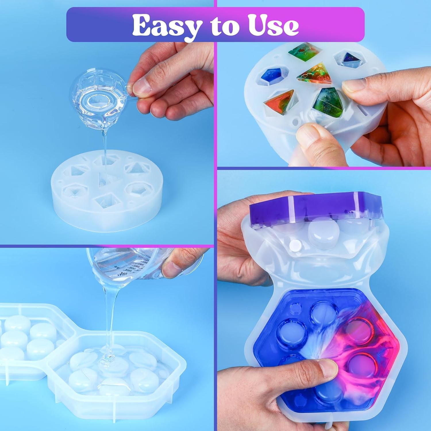 Resin Molds Silicone, Dice and Dice Box Epoxy Resin Molds with 7 Standard Stereoscopic Dice Cavities, Silicone Molds for Resin, DND Dice and Dice Organizer Dice Making Kit, Table Board Game