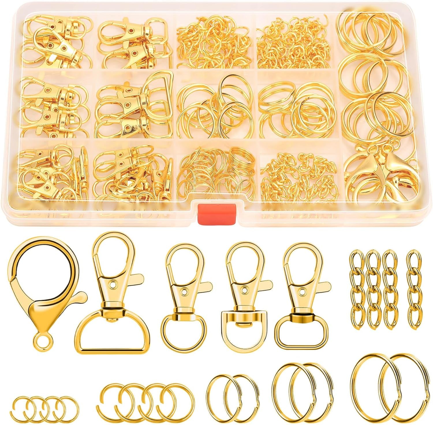 300PCS Keychain Making Kit, Keychain Craft Supplies Including Key Chain Clips, Lanyard Snap Hooks, Key Rings and Jump Rings for Key Chain Making, Purse Making, Lanyard Making