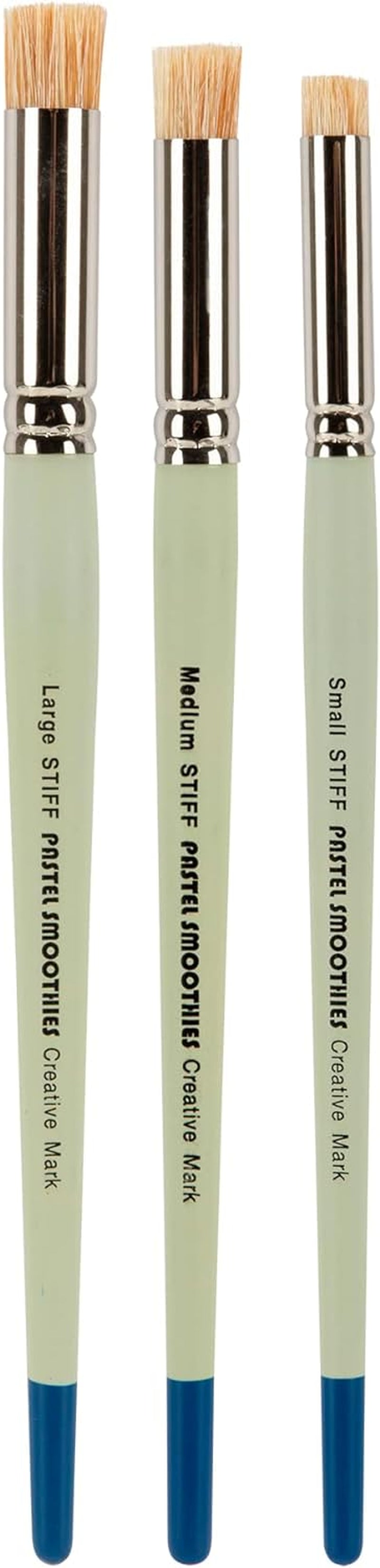 Pastel Smoothies - Paintbrush for Pastel Blending Bristle & Nylon Hair for Blending on Rough Surfaces Short Handle Lacquered Wood Handles - [Stiff | Set of 3]