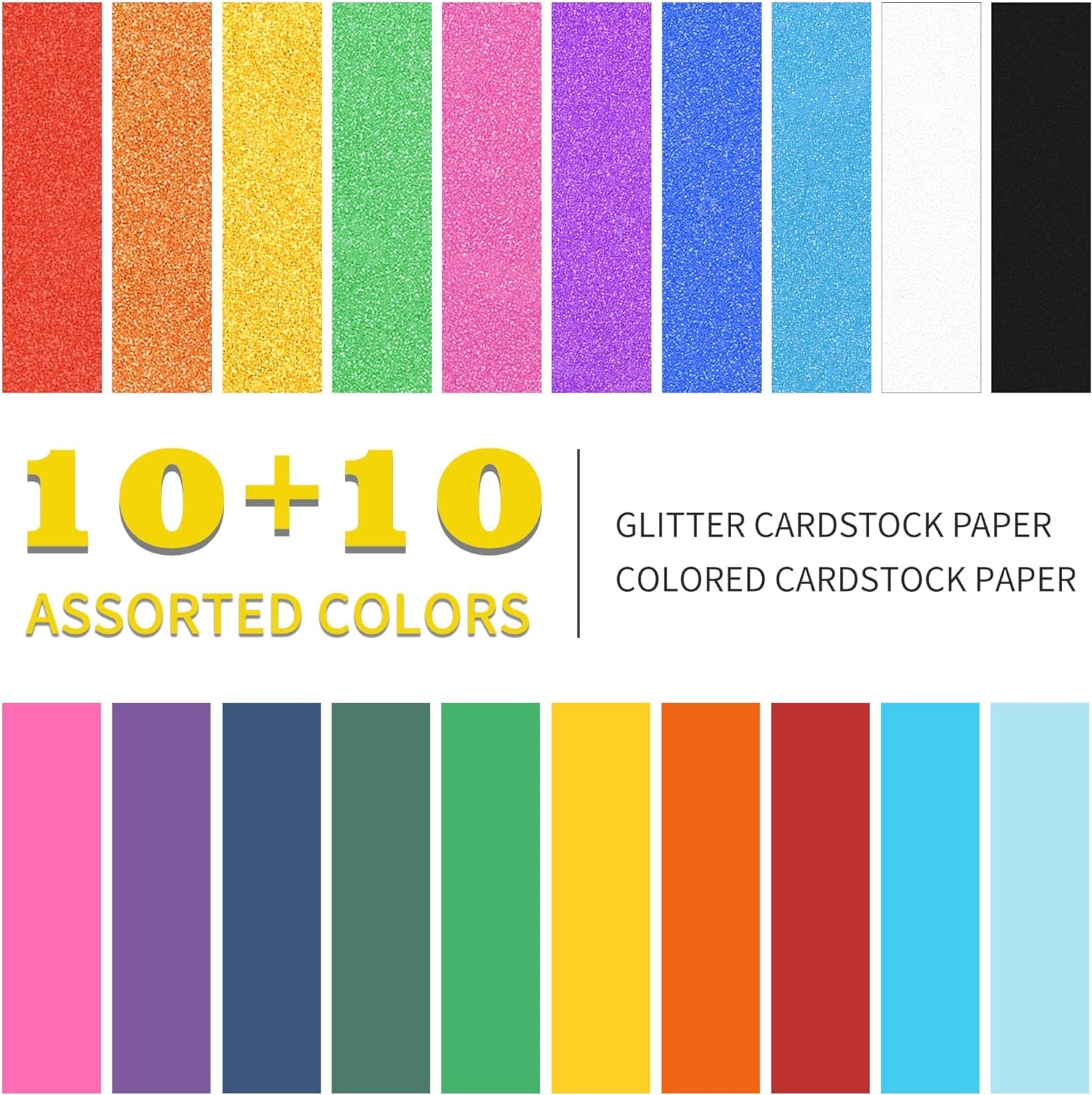 20 Sheets Glitter&Colored Cardstock Paper - 92Lb./250Gsm Cover, A4 Mixed Colored Craft Cardstock for School DIY Project, Birthday Card Making, Thanksgiving Gift Box Wrapping