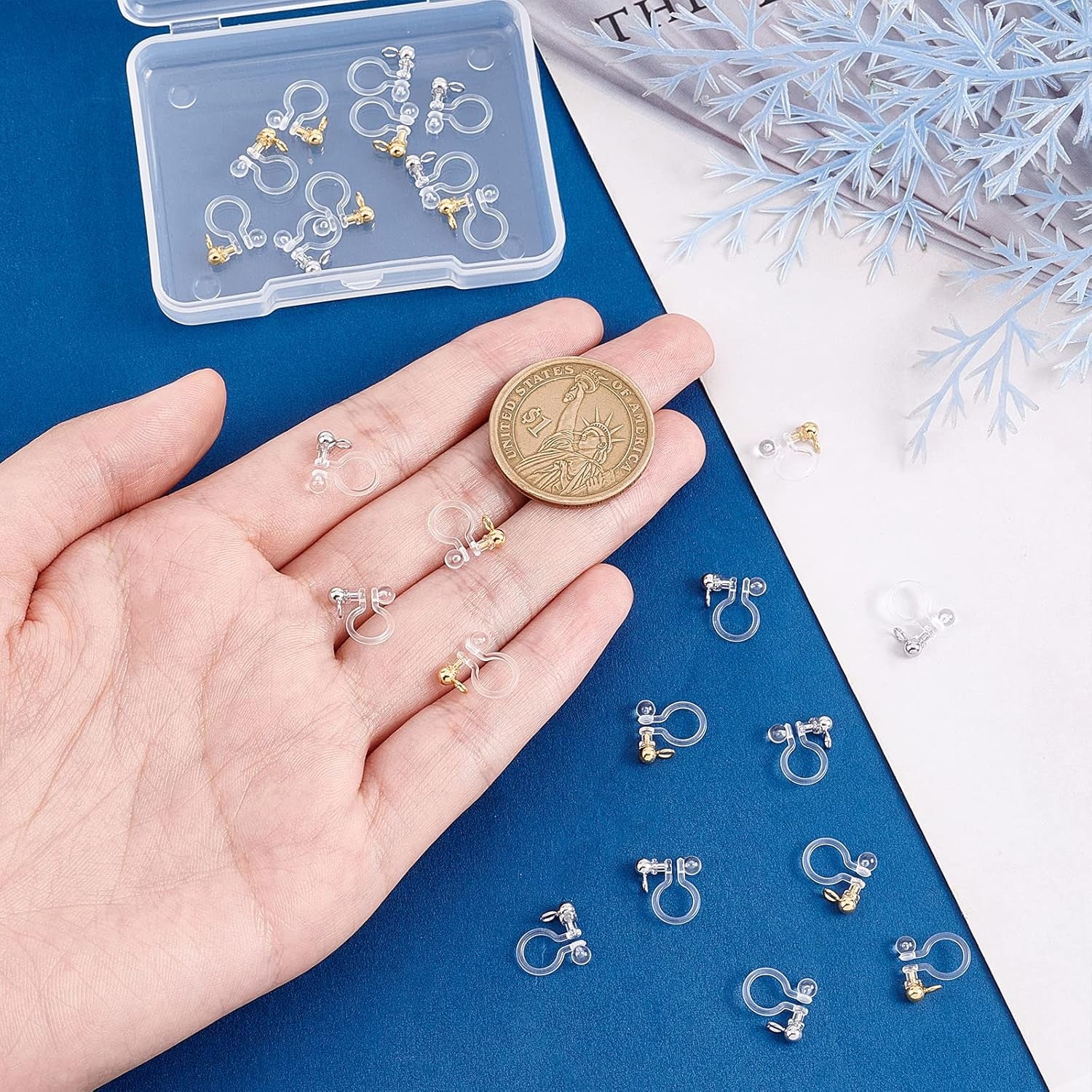 24Pcs Transparent U Type Earring Findings Alloy Invisible Clip on Earring Converter Non-Pierced Earrings Painless Allergy-Free Resin Earring Components for Non Pierced Ears