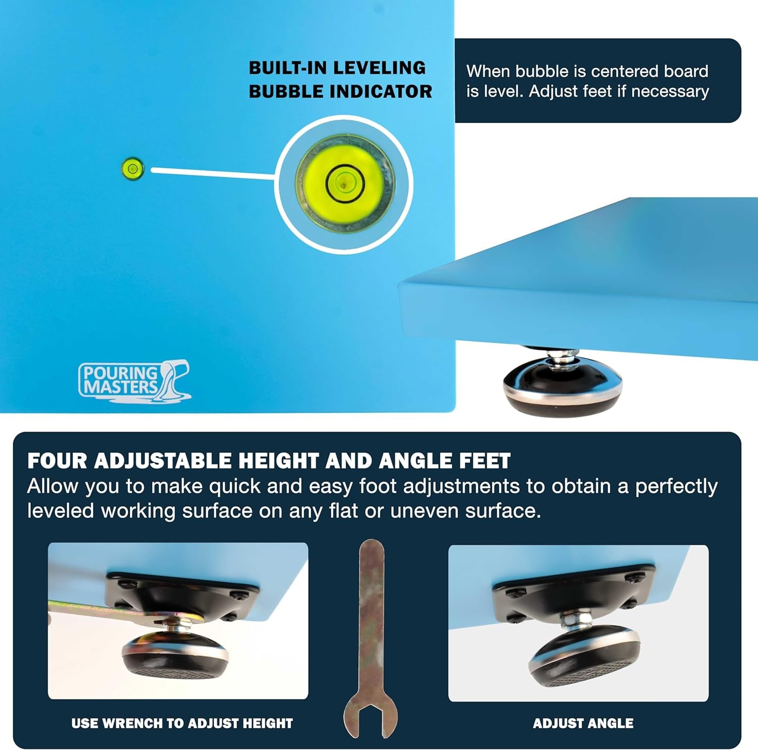 Leveling Board for Epoxy Resin, 16" X 12", 3 Silicone Cover Mats - Adjustable Precision Leveling Table for Self-Leveling Resin, Acrylic Pouring Paint, Molds, Arts, Crafts Projects Tool