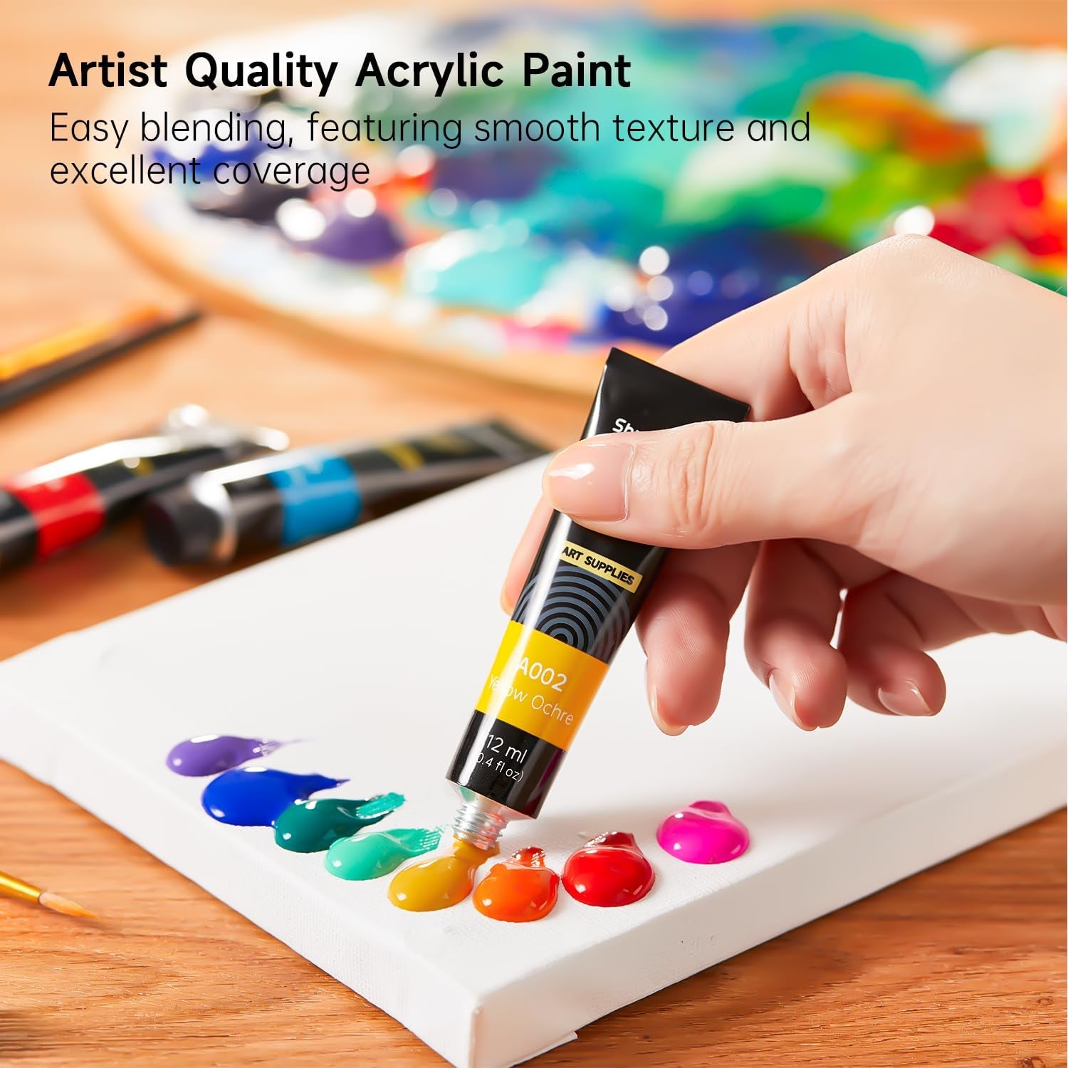 47 Pack Acrylic Paint Set,  15 Colours (12Ml Each, 2Pack) Acrylic Paint with 10 Brushes Painting Canvas Knife Palette Sponge, Complete Gift Set for Kids, Adults Painting Canvas, Ceramic