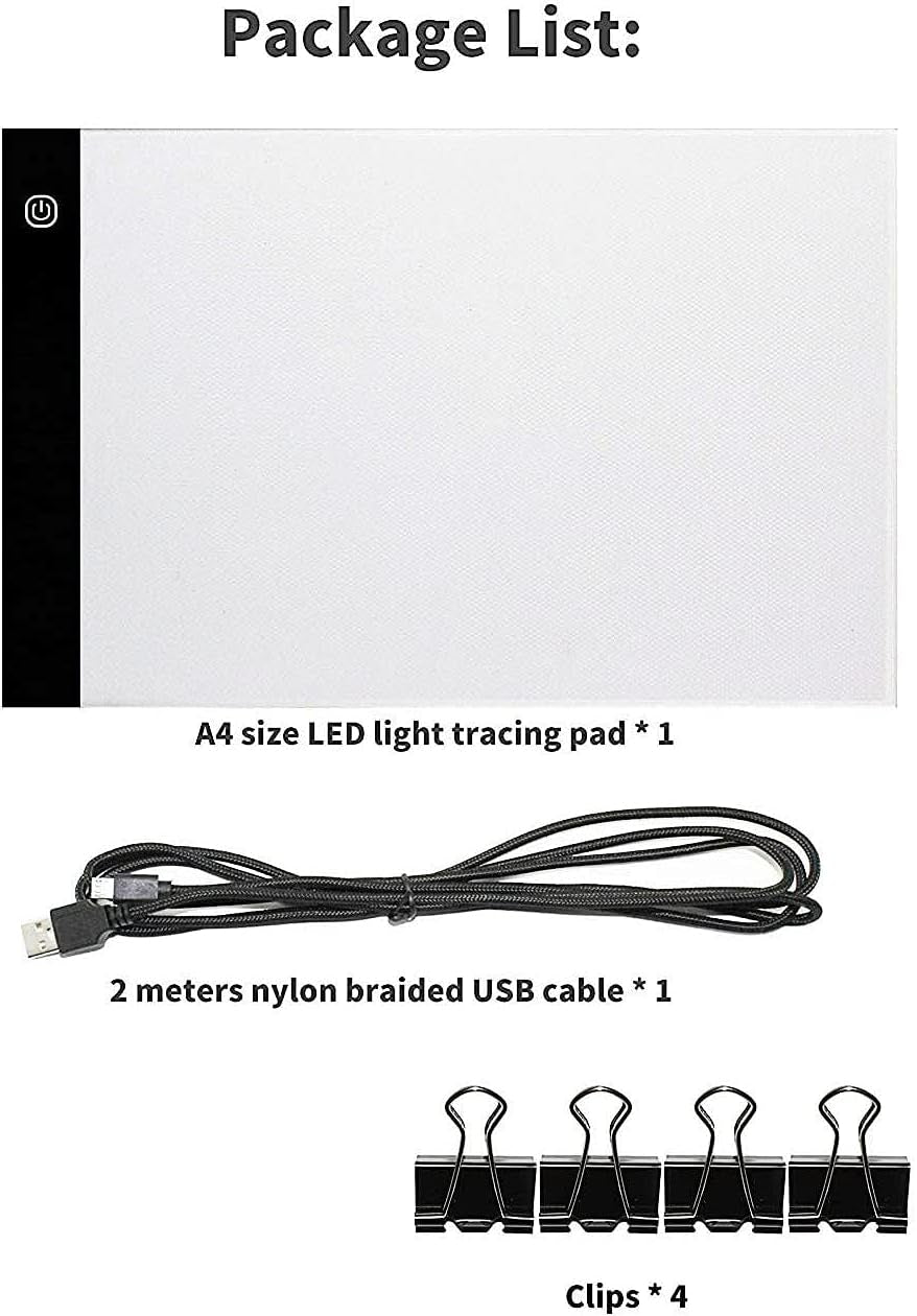 Portable A4 Tracing LED Board Light Box, Ultra-Thin Dimmable USB Cable Powered Artcraft Trace Light Pad Copy Boxes for Artists Tattoo Drawing, Sketching Tracer, Animation, X-Ray
