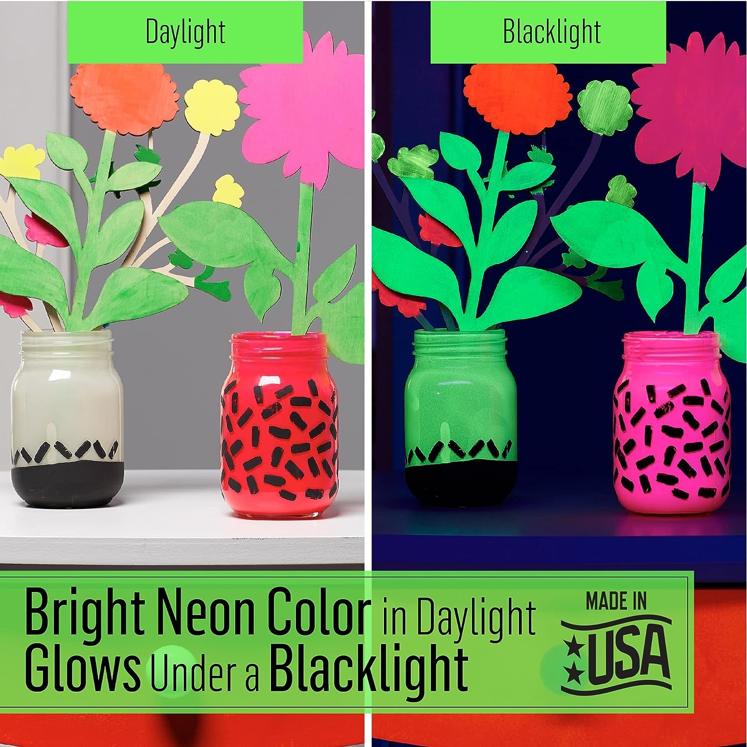 4 Bottle Multi-Surface Acrylic Paint Set, 2Oz, Neon Blacklight Colors