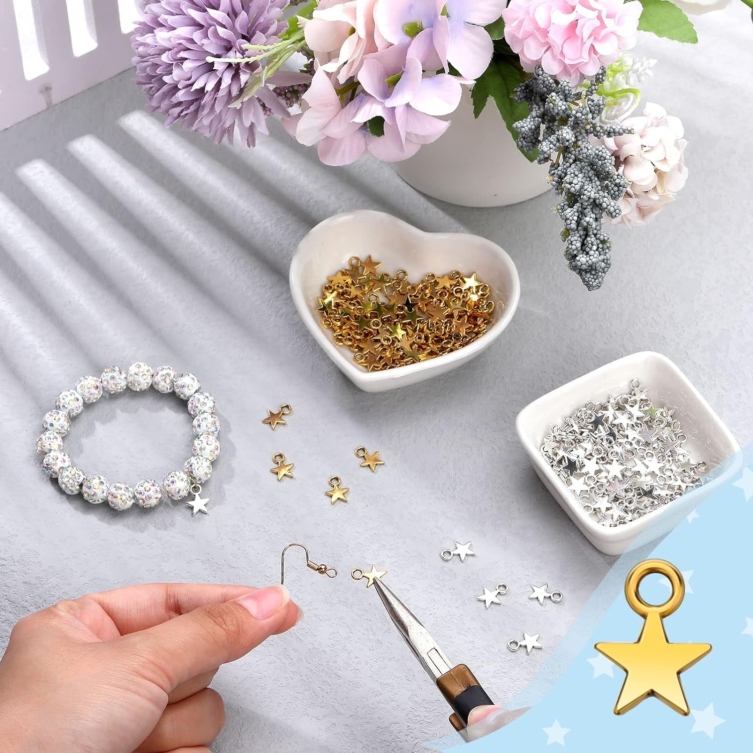 200 Pieces Star Pendant Mini Star Charms Bulk Alloy Star Dangle for Necklace Earring Bracelet Keychain Jewelry Making Graduation Decoration Gifts, 8 X 10Mm