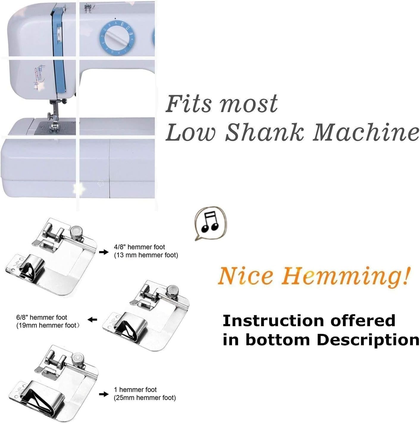 3 Sizes Wide Rolled Hem Pressure Foot Sewing Machine Presser Foot Hemmer Foot Set 1/2 Inch, 3/4 Inch, 1 Inch Low Shank Sewing Machine Presser Foot for Brother Singer