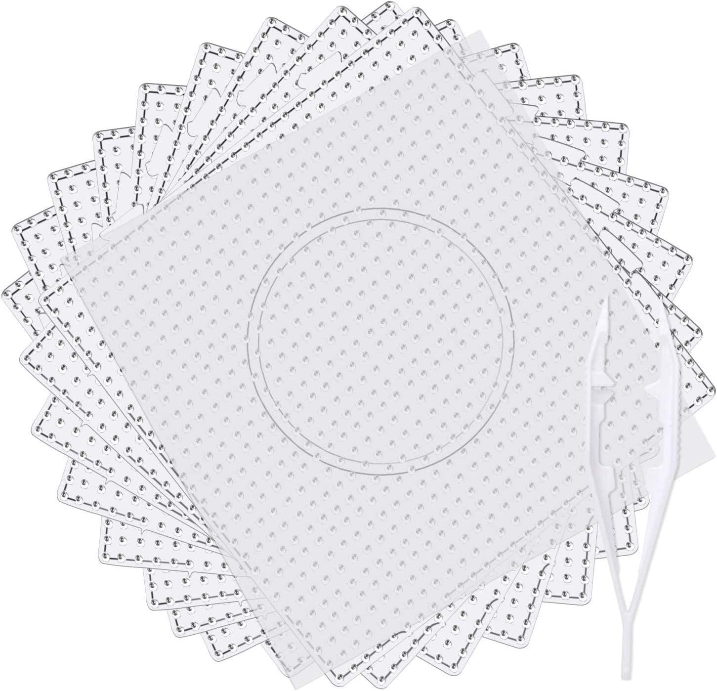 9Pcs 5Mm Large Square Fuse Beads Pegboards Plastic Beads Boards with Ironing Paper, Beads Tweezers for Kids Craft Beads