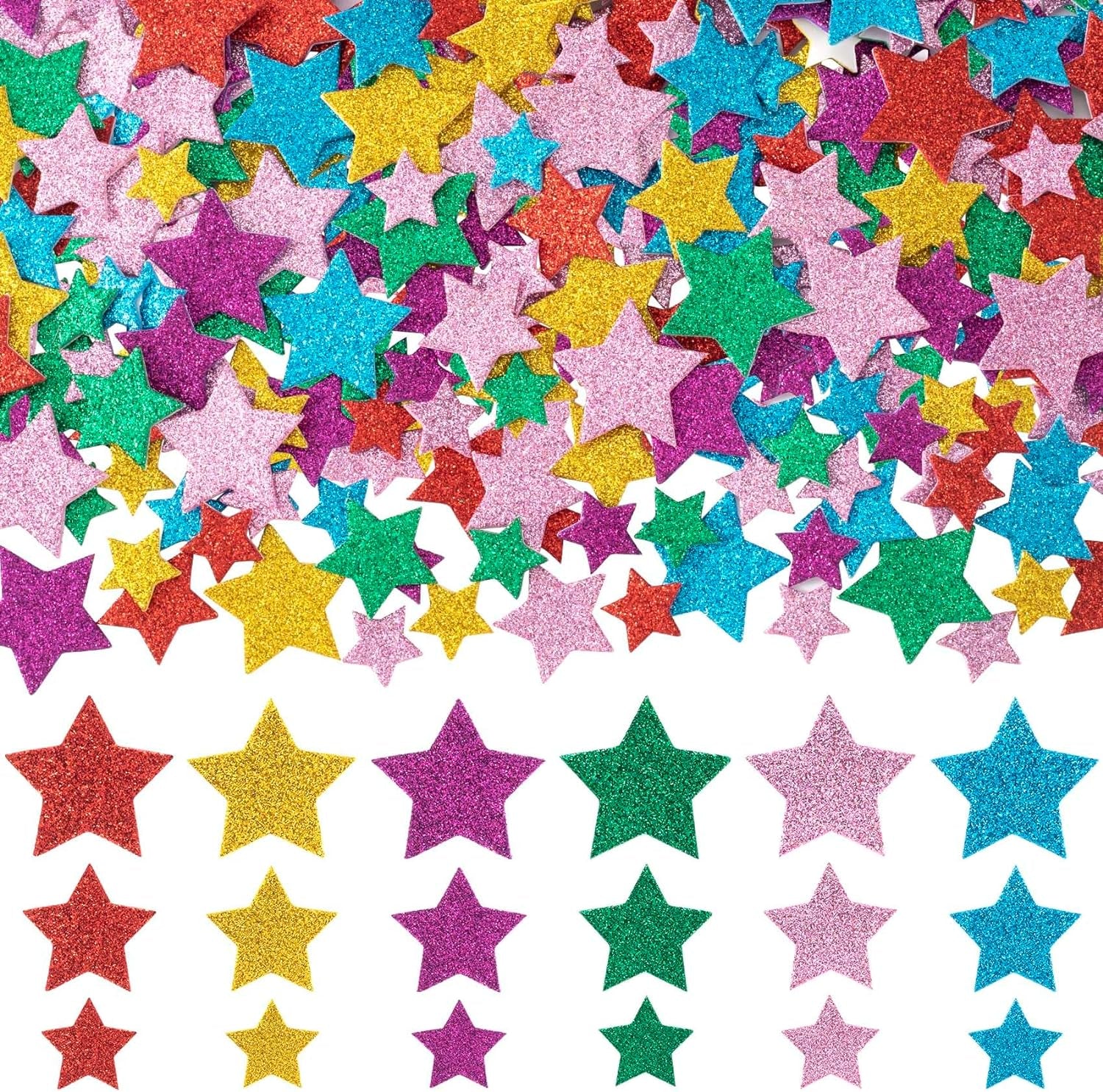 540Pcs Glitter Foam Star Stickers Self Adhesive Stars Wall Stickers for Scrapbooks Greeting Cards Home Birthday Party Graduation Decoration