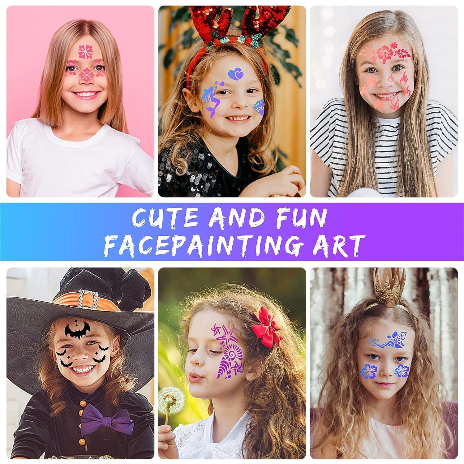 20 Pieces Face Paint Stencils, Reusable Body Painting Stencils Makeup Painting Templates Temporary Tattoos Stencils for Kids Halloween Holiday Party Makeup Body Art Painting