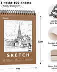 9" X 12" Premium Sketch Book Set, 1-Pack Spiral Bound Drawing Paper, 100 Sheets (68Lb/100Gsm) Sketchbook, Acid-Free Art Drawing Painting Sketching Pad Supplies for Kids, Teens, Adults, Artists