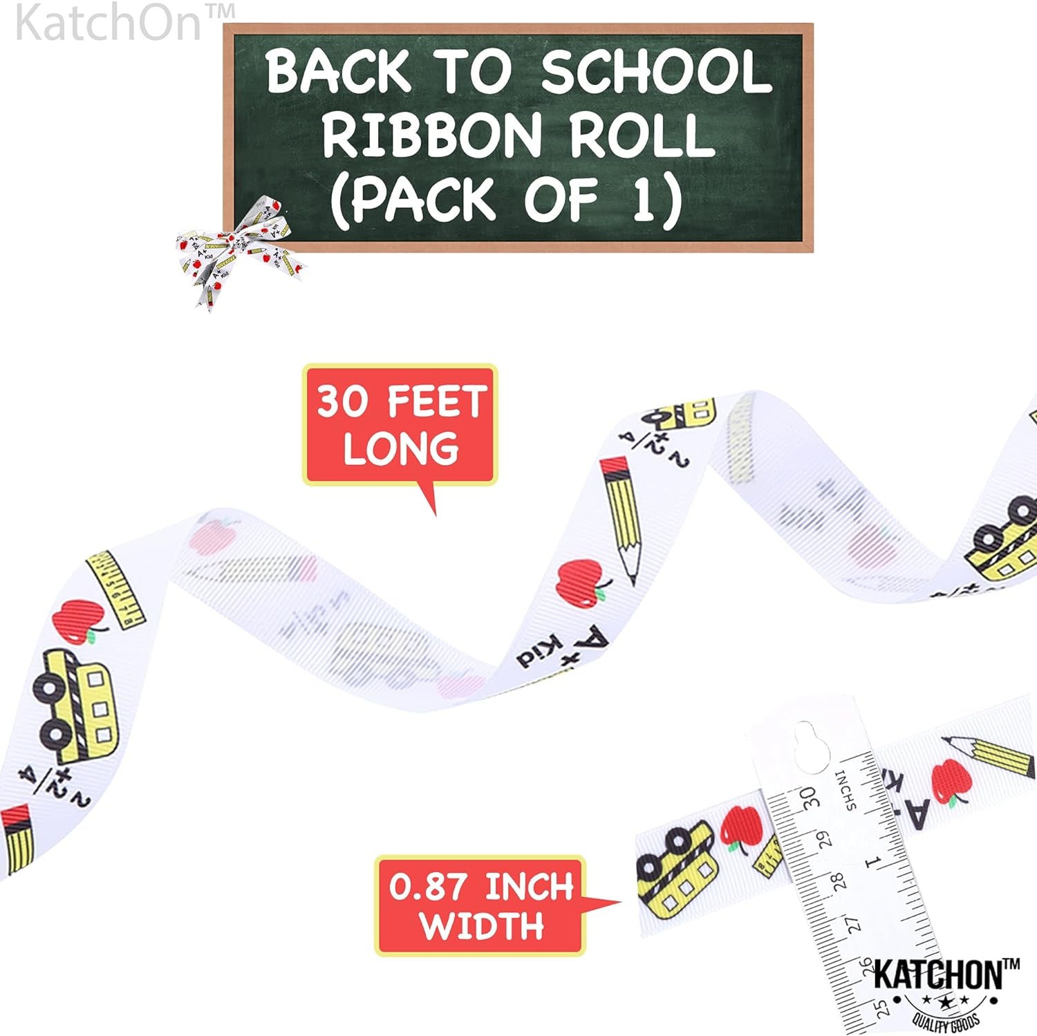 , Back to School Ribbon for Crafts - 10 Yard | School Themed Ribbon for Back to School Decorations | Teacher Ribbon for Crafts | Pencil Ribbon, Apples Ribbon for First Day of School Decorations